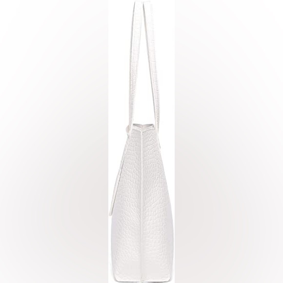 WHITE TEXTURED SOFT FAUX LEATHER TOTE SHOULDER BAG - Picture 3 of 6